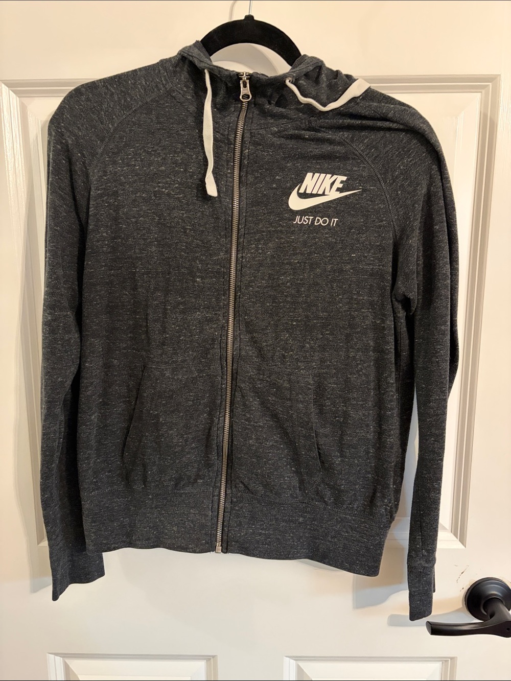 Nike Women's Dark Heather Gray Full-Zip Hoodie with White Logo